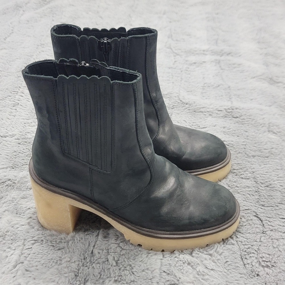 Free People Boots Womens 8.5 EU 39 Black Leather James Chelsea Ankle Block Heel